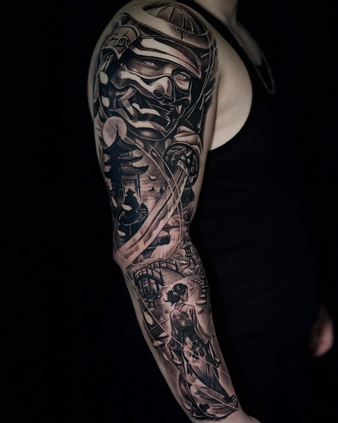 Samurai and Geisha Tattoo by Adrian Idso at Broadway Dept Sacramento