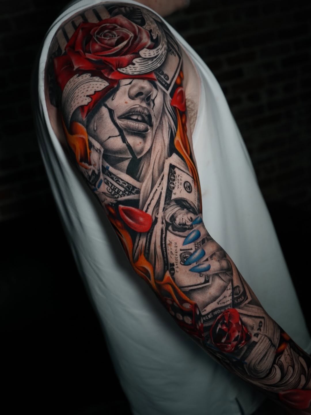 Crystal Mercedes Sleeve Tattoo Work in Progress at Broadway Dept. Sacramento