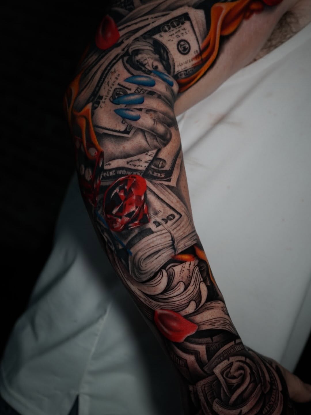 Custom sleeve design being created by Crystal Mercedes at Broadway Dept. Sacramento
