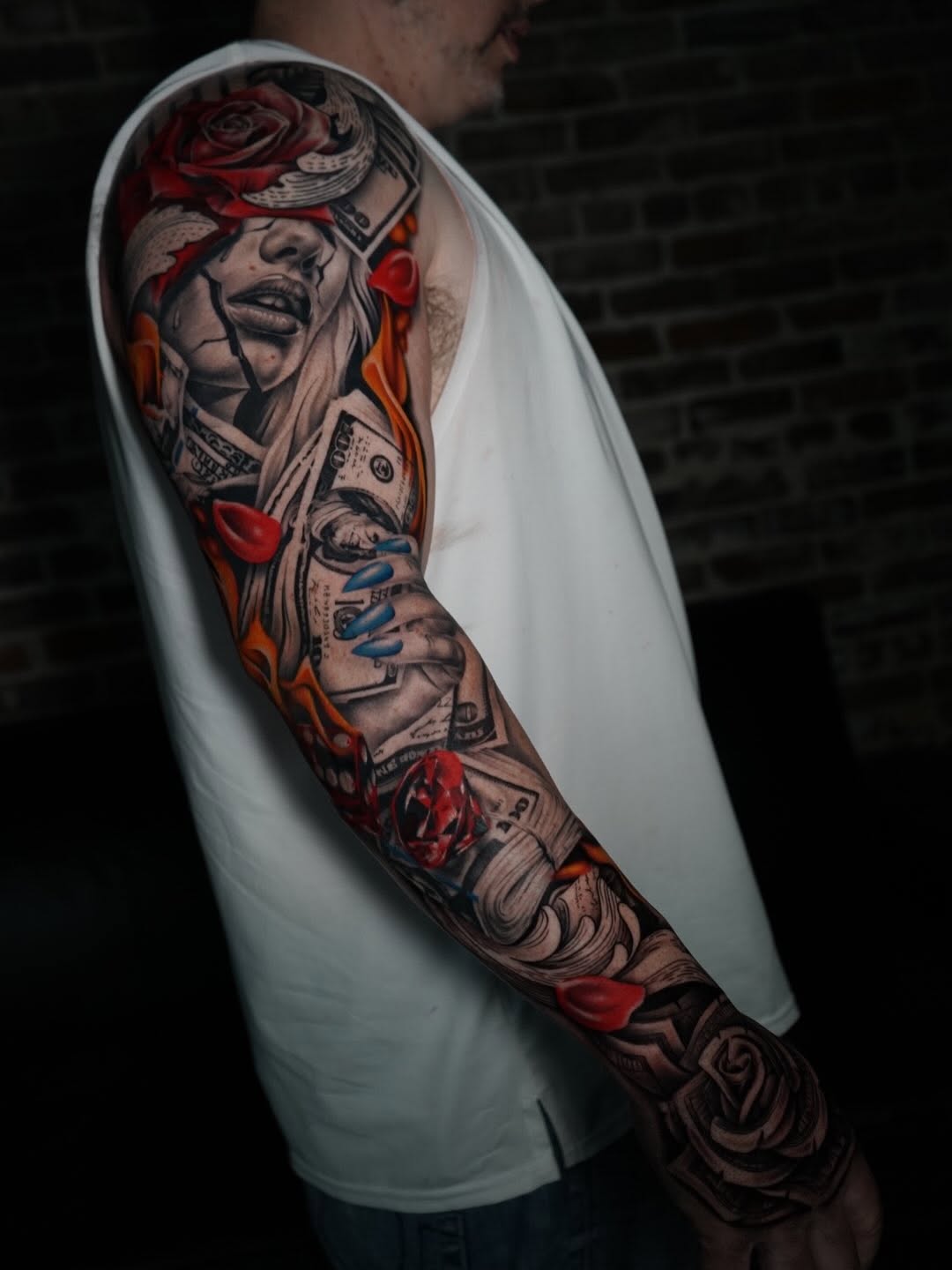 Custom sleeve tattoo design by Crystal Mercedes at Broadway Dept. Midtown Sacramento