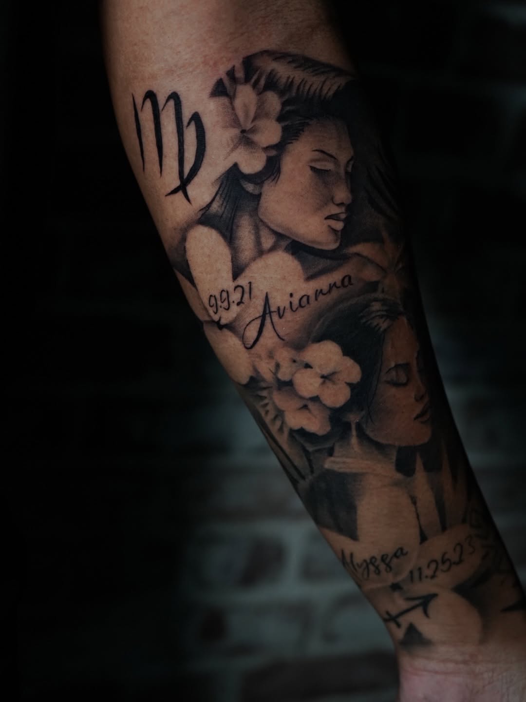Completed daughter memorial tattoo showcasing realism technique by Charleigh Rae Sacramento