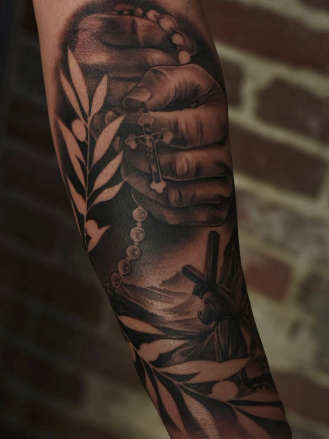 Detailed view of faith-inspired tattoo by Mauricio Contreras at Broadway Dept. Midtown Sacramento