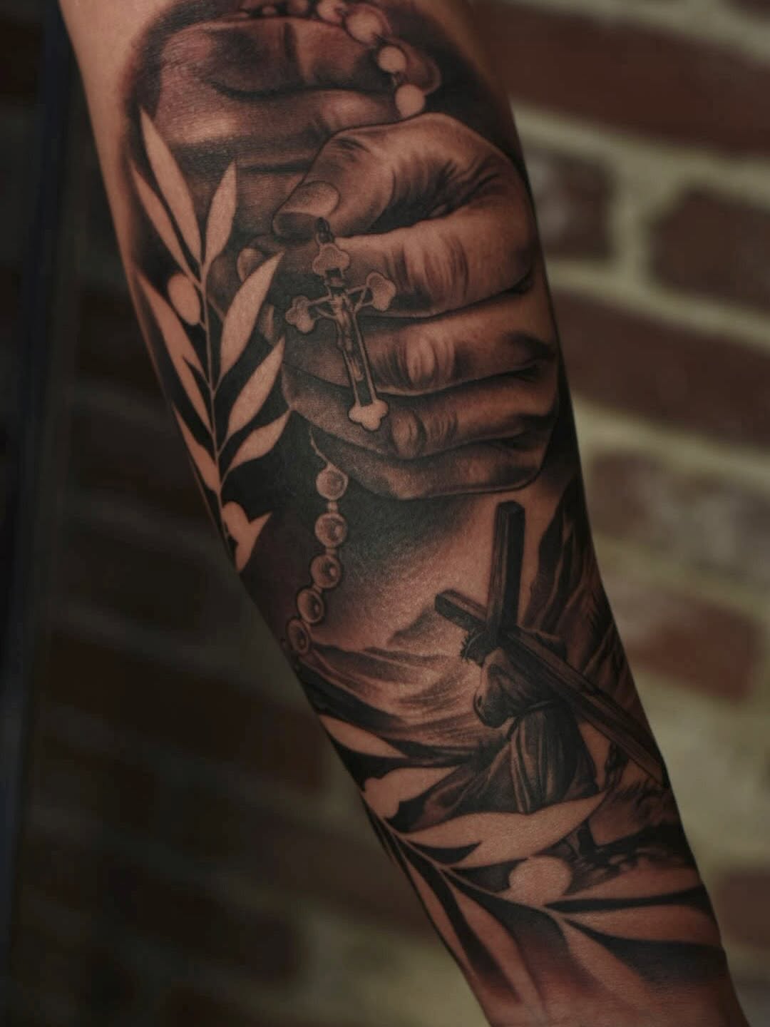 Close-up of walk by faith tattoo artwork by Mauricio Contreras at Broadway Dept. Sacramento