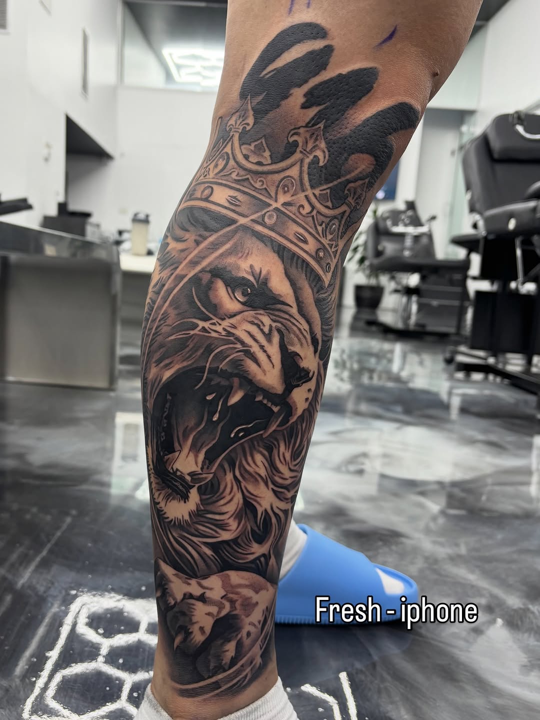 Year-old healed tattoo displaying sharp lines and vibrant finish from Broadway Dept tattoo shop