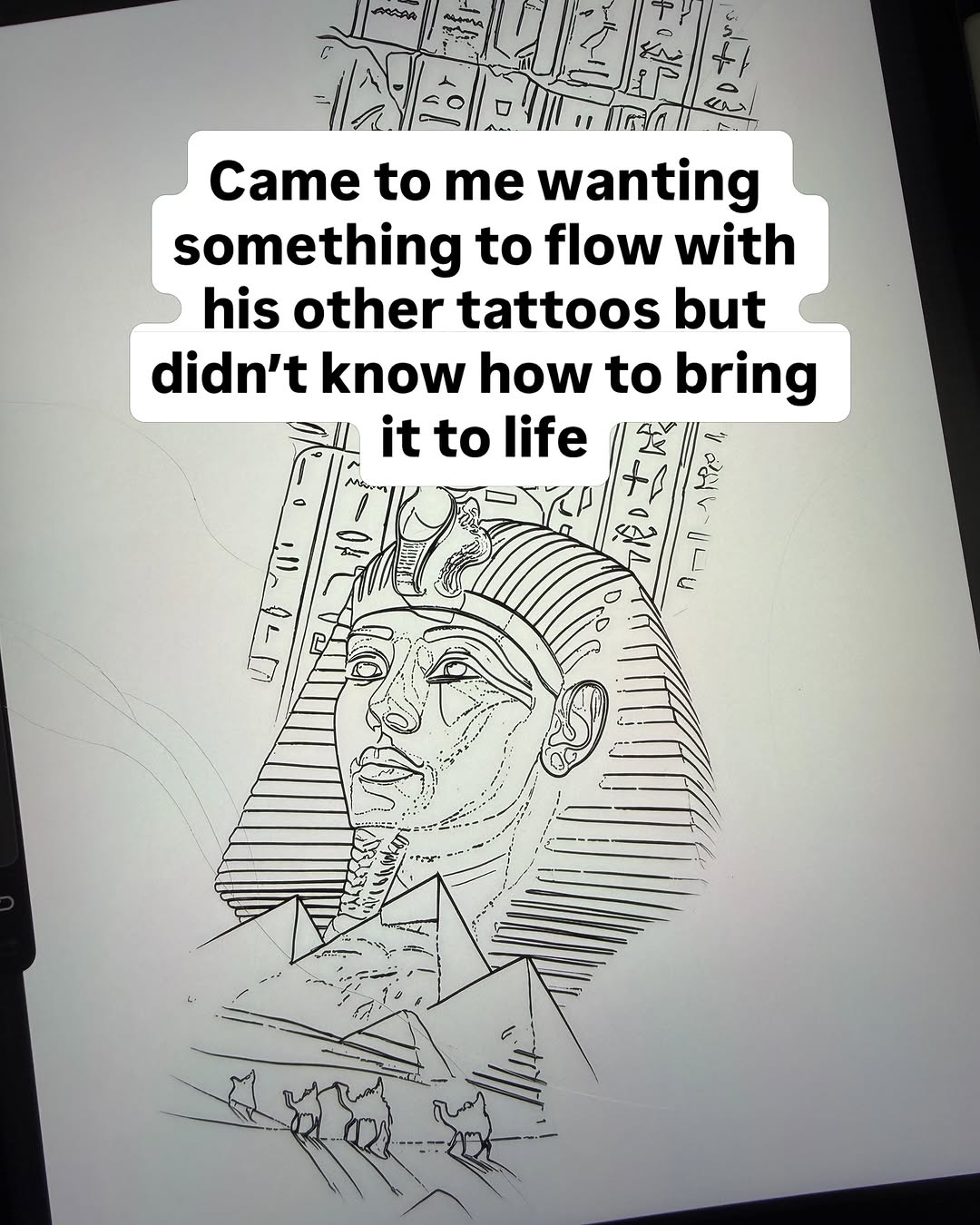 Detailed black and grey Egyptian motif tattoo by Broadway Dept. artist