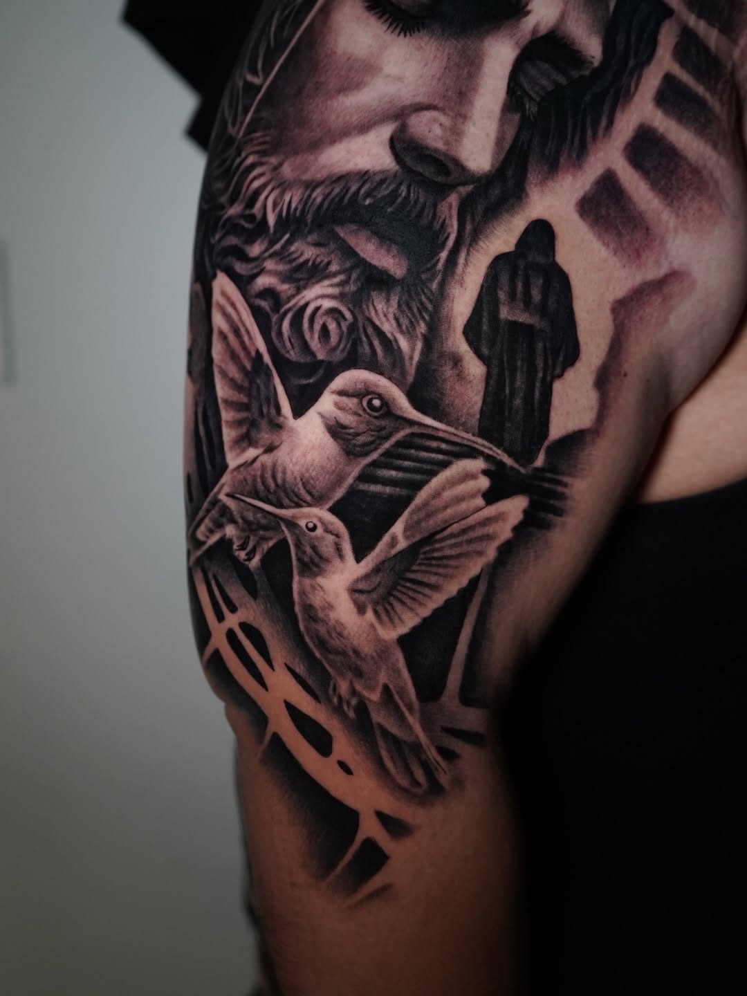 Finished Jesus piece tattoo on client at Broadway Dept. 21st Street Sacramento