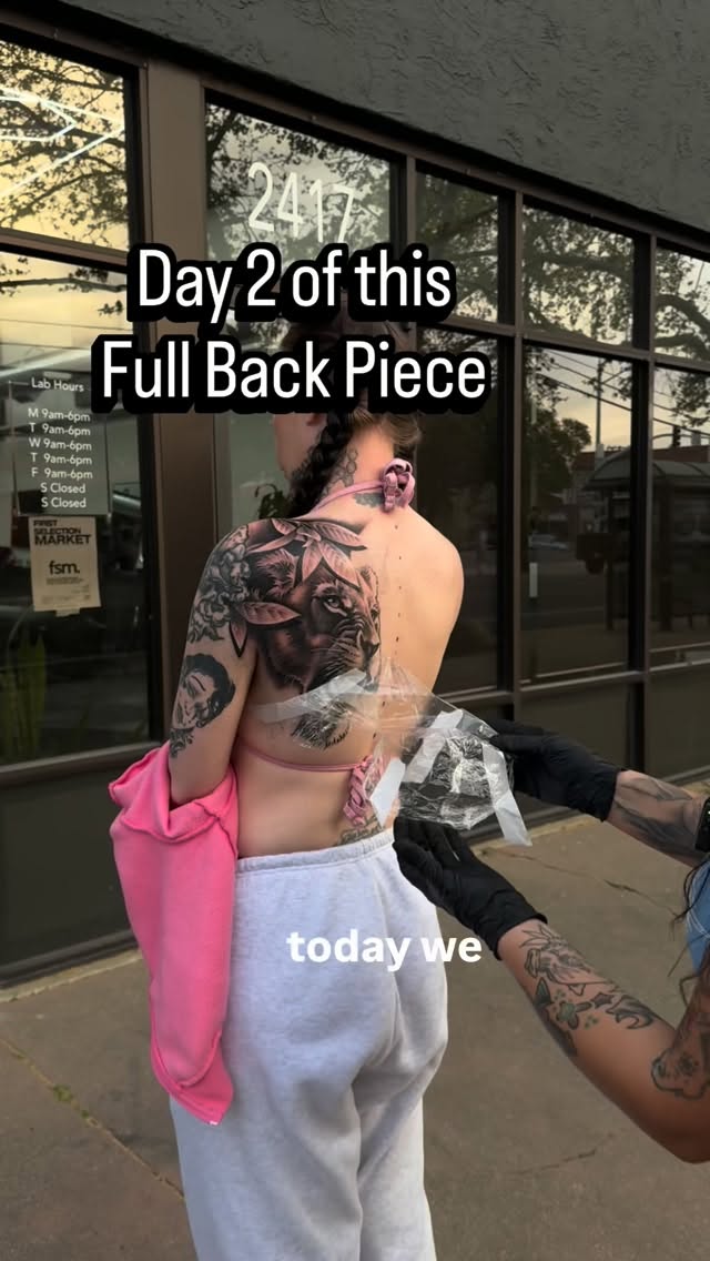 Crystal Mercedes Full Back Piece Tattoo - Day 2 at Broadway Dept Sacramento