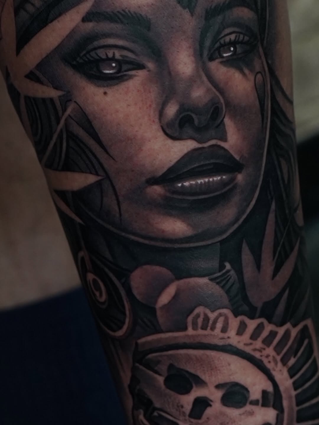 Close-up detail of wave tattoo work in progress by Jack Stralen