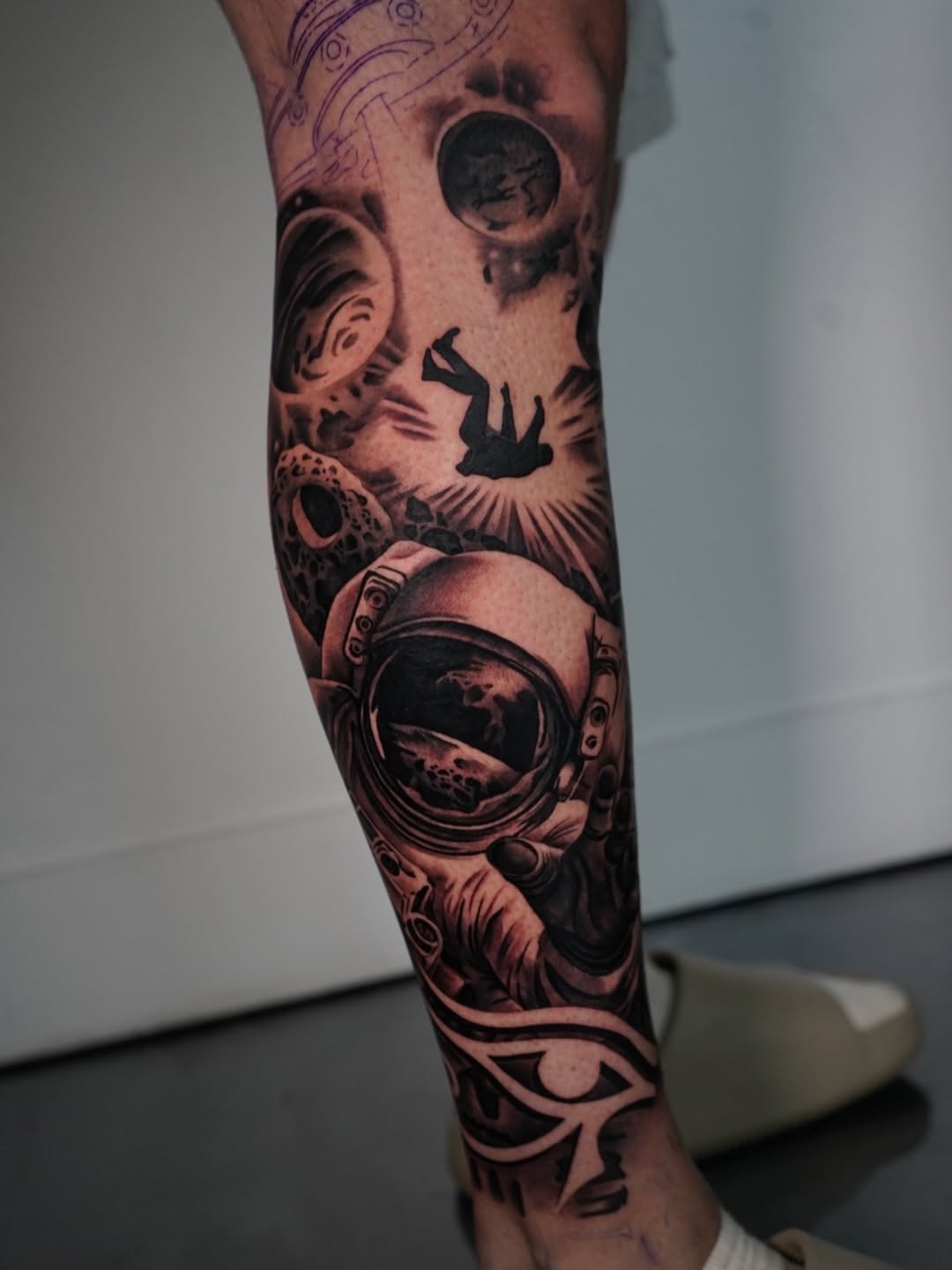 Custom Leg Sleeve Tattoo by Jack Stralen at Broadway Dept Midtown Sacramento