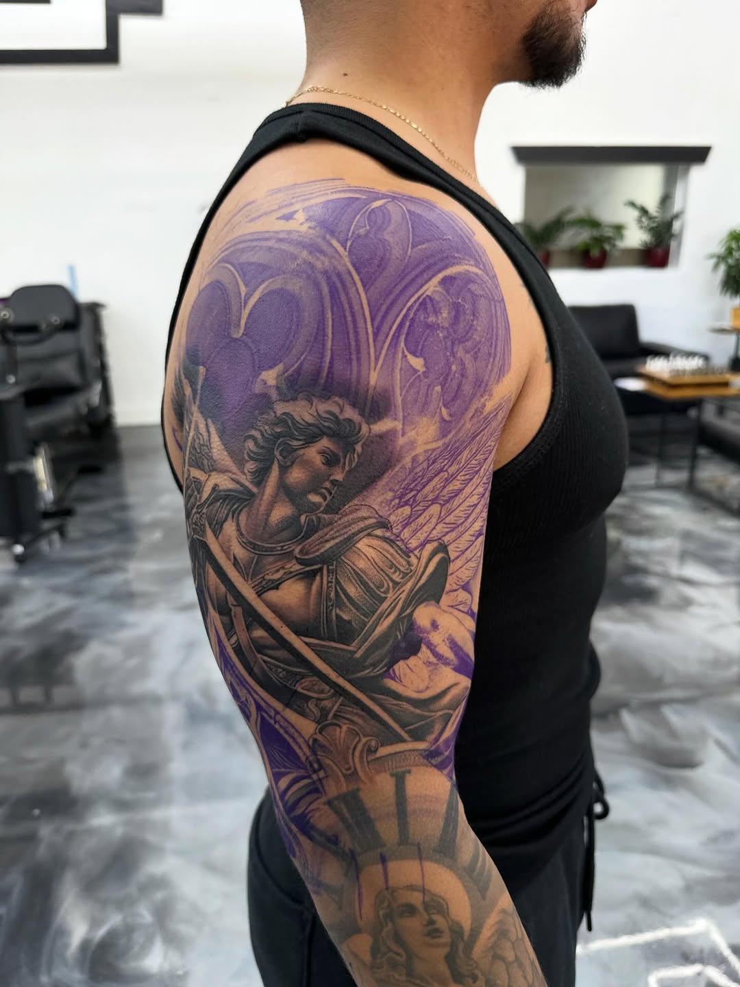 Archangel Tattoo Sleeve by Mauricio Contreras at Broadway Dept. Sacramento