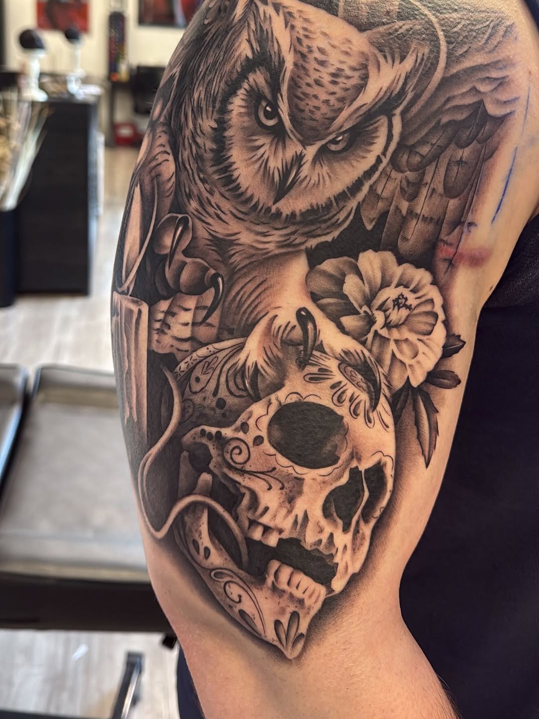 Artistic tattoo piece by Crystal Mercedes at Broadway Dept. on 21st Street, Sacramento.