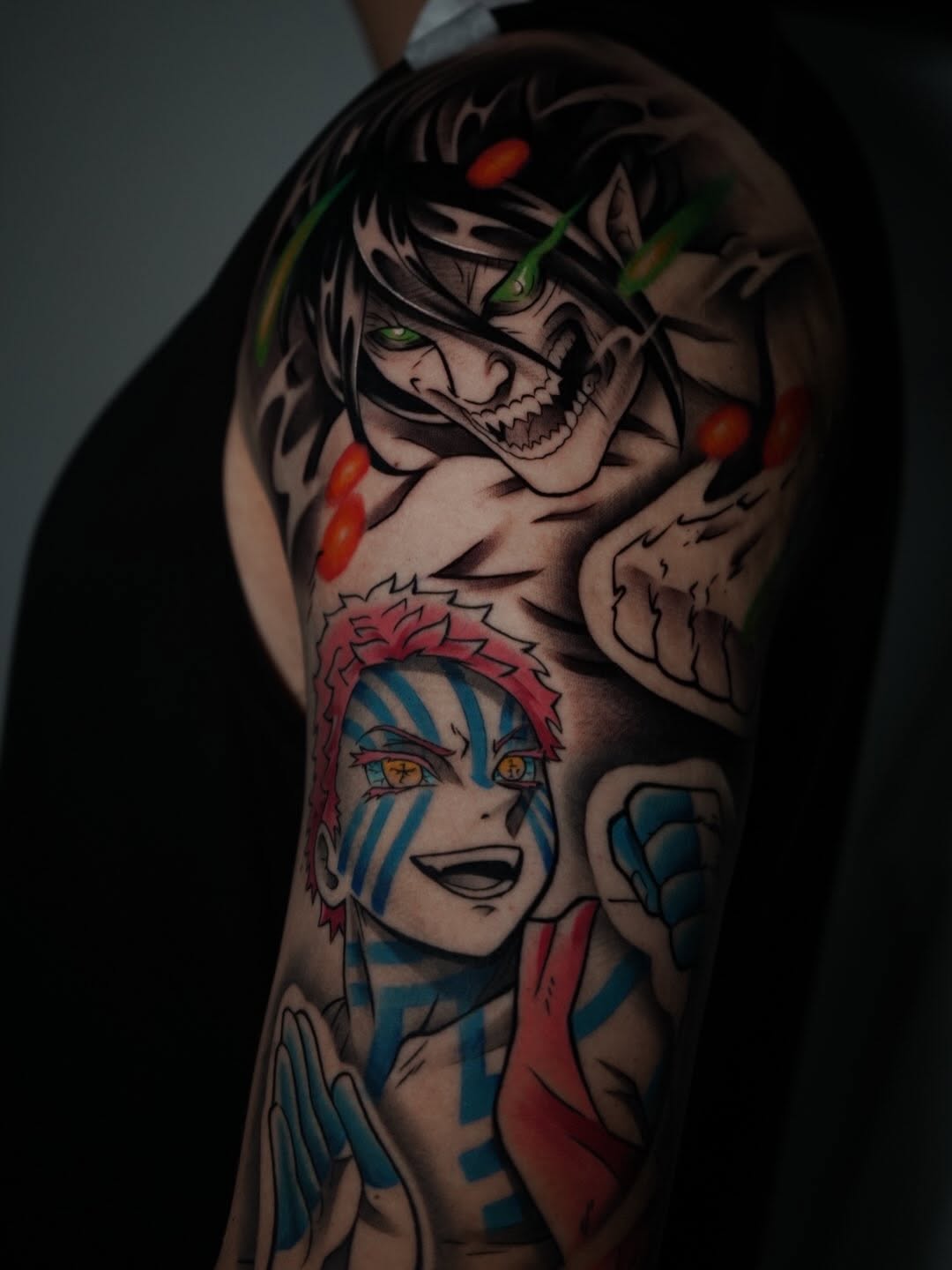 Colorful anime sleeve tattoo design in progress at Broadway Dept. Midtown