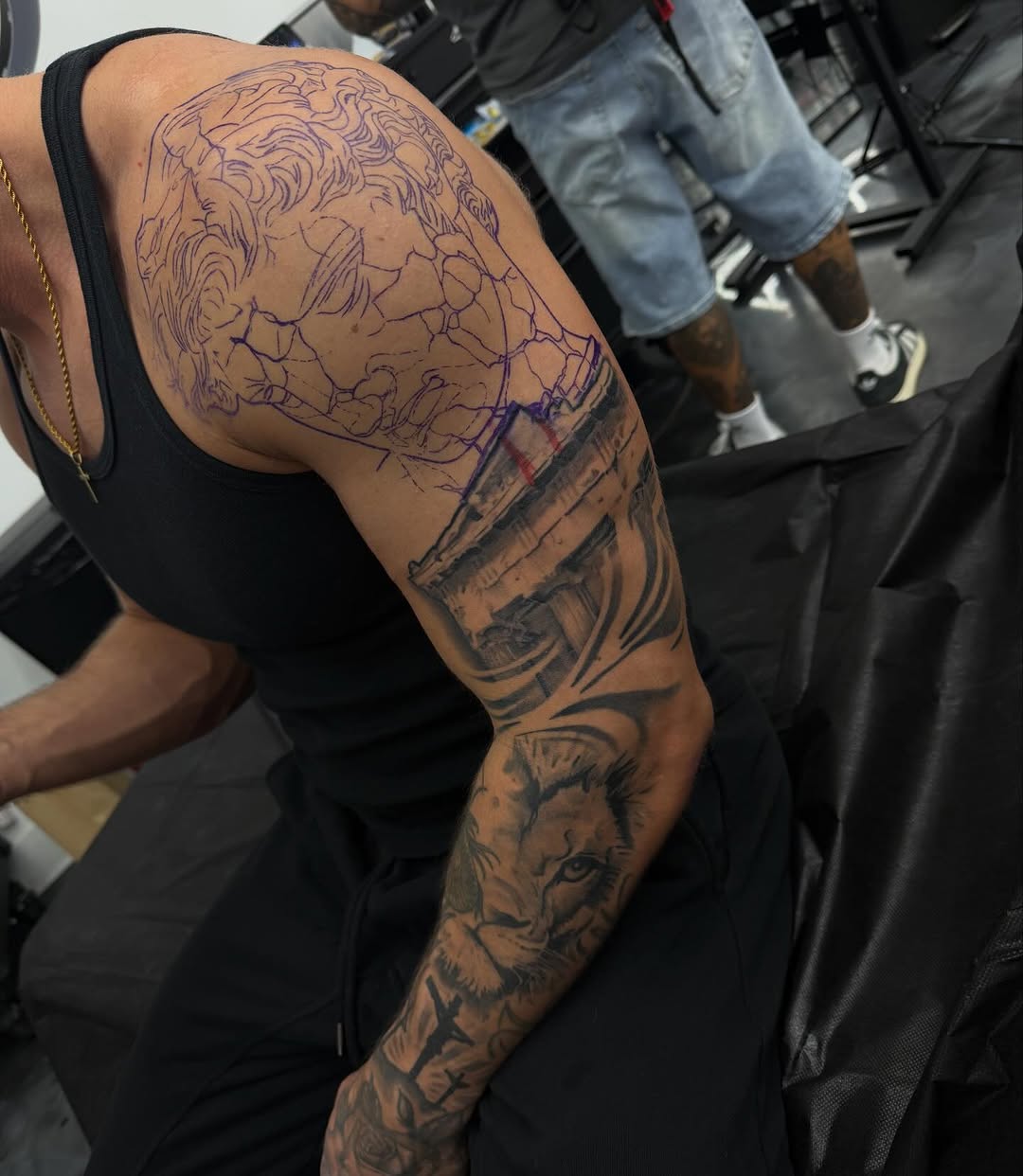 Completed tattoo work by David Maciel on a client at Broadway Dept Sacramento