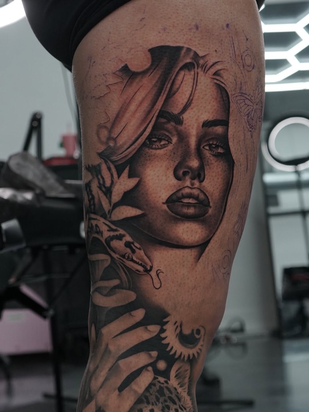 Custom design being tattooed by Crystal Mercedes at Broadway Dept. Sacramento