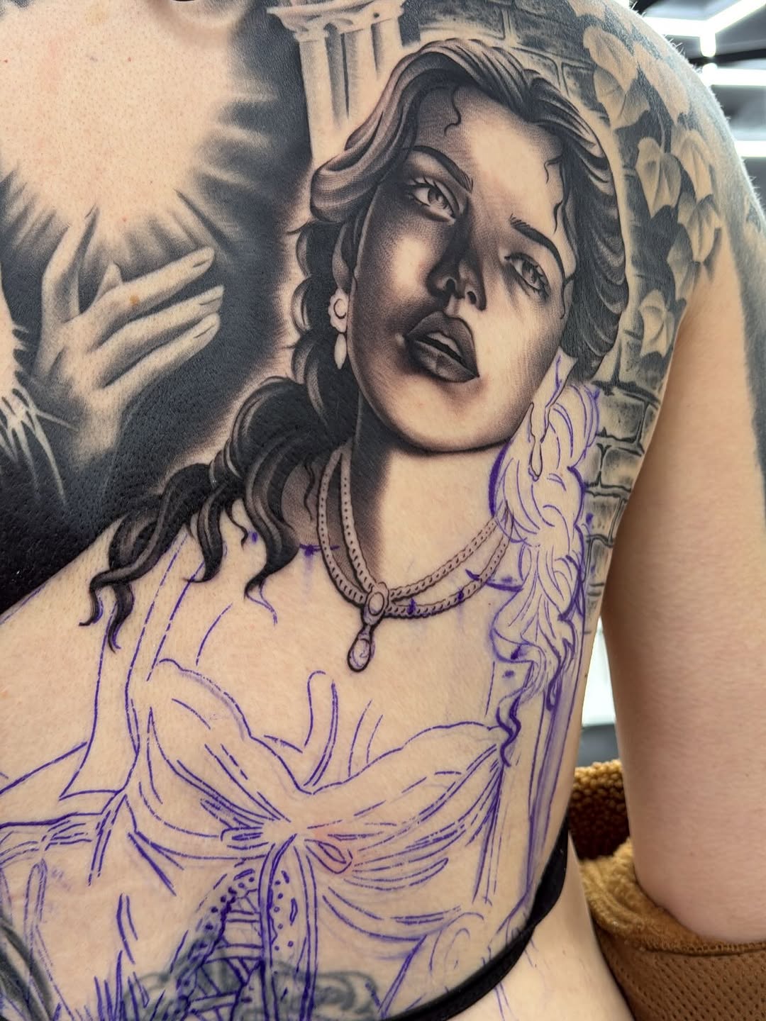 Work in progress tattoo by Crystal Mercedes at Broadway Dept. Sacramento