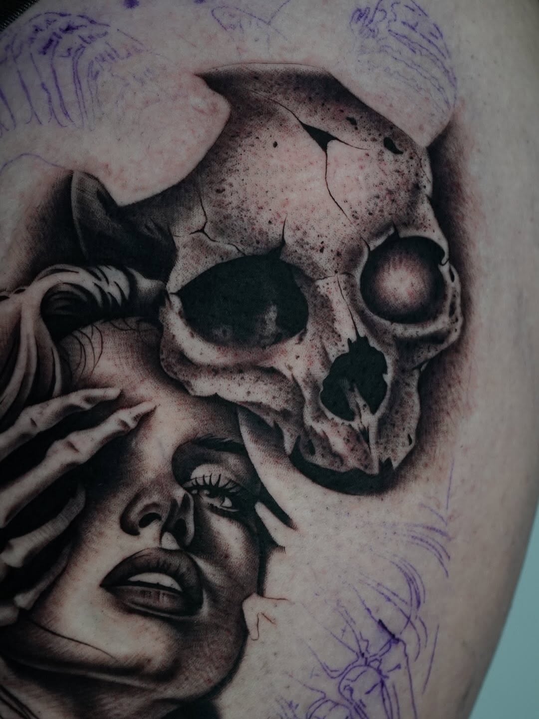 Tattoo artwork being created by Crystal Mercedes at Broadway Dept. Sacramento