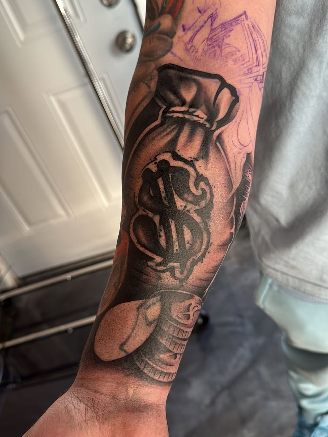 Custom tattoo being worked on by Crystal Mercedes at Broadway Dept. Sacramento