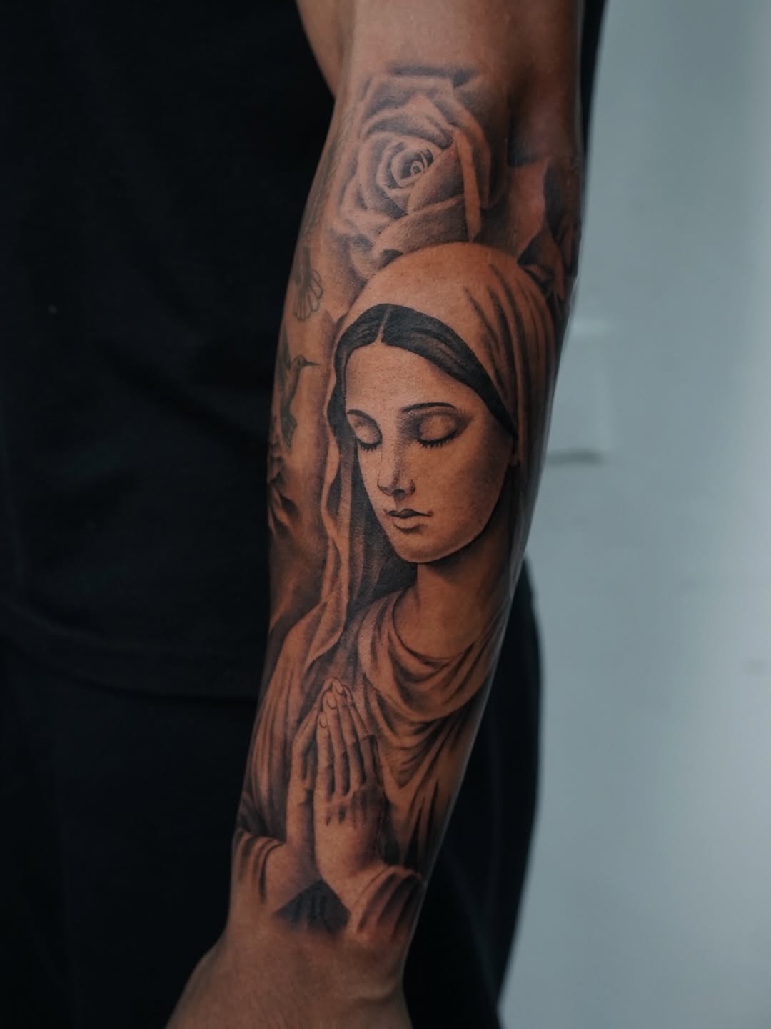 Completed Virgin Mary Catholic tattoo at Broadway Dept. Midtown Sacramento
