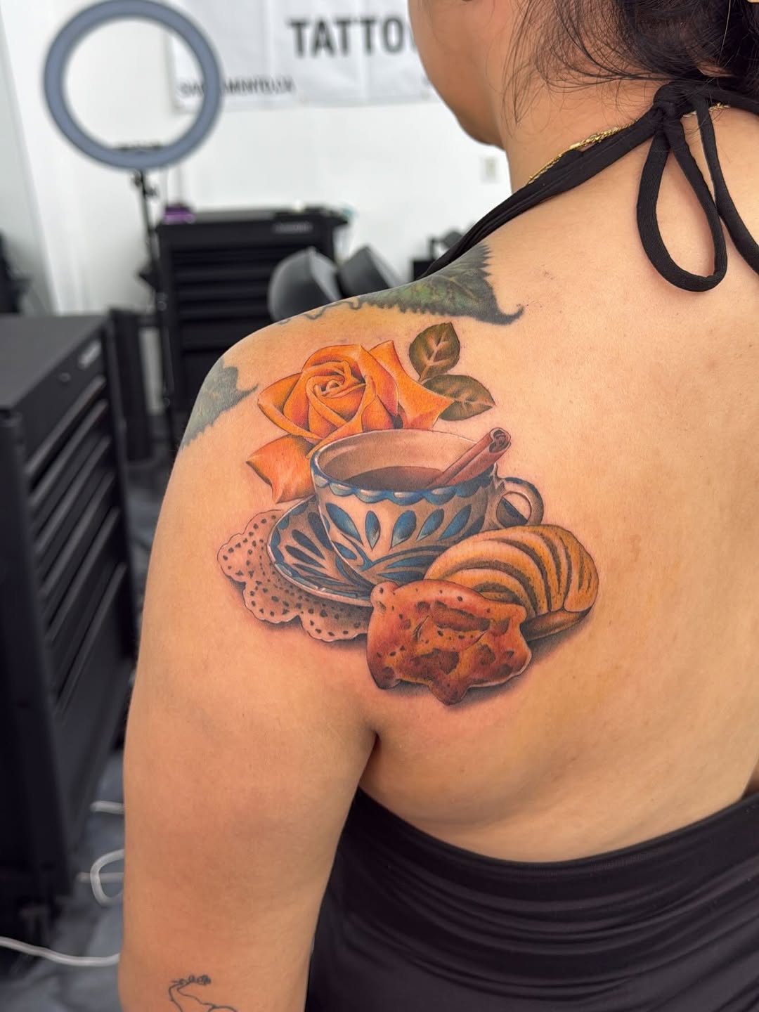 Pan dulce tattoo design photographed at Broadway Dept. on 21st Street Sacramento