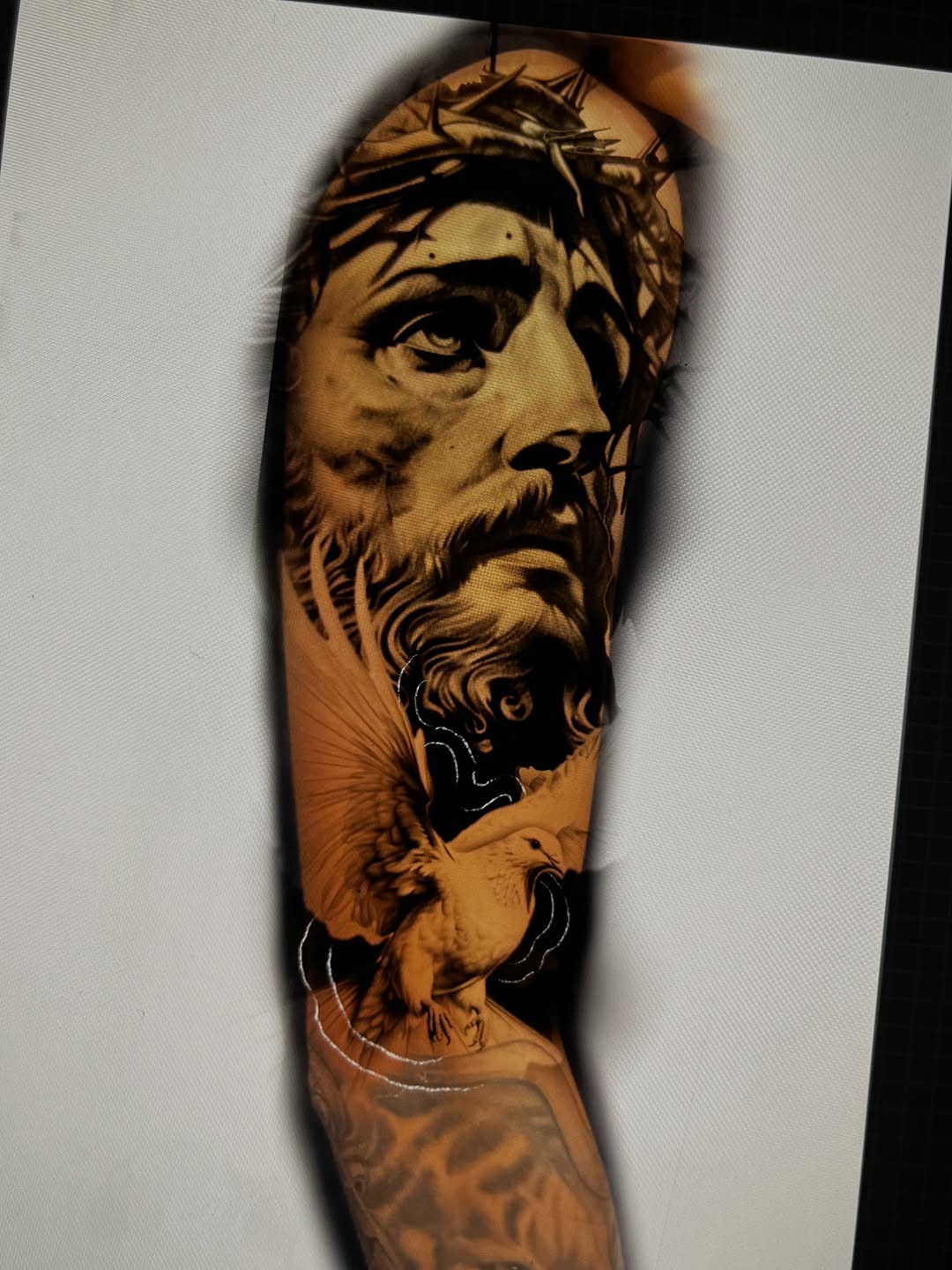 Full outer sleeve tattoo project showcasing intricate custom artwork at Broadway Dept.