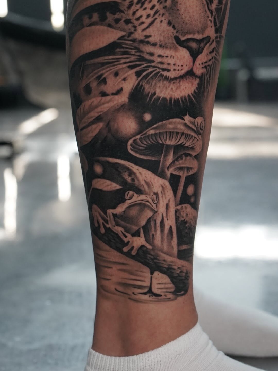 Custom tattoo project showing artistic process by Crystal Mercedes at Broadway Dept.