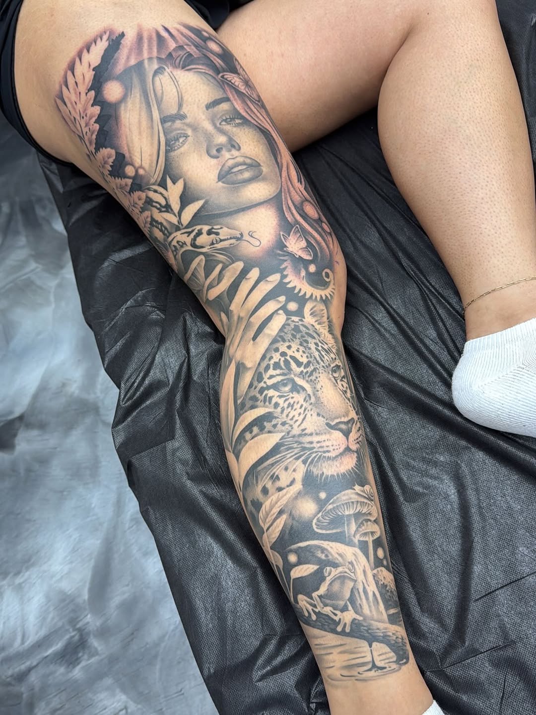 Finished large-scale custom tattoo by Crystal Mercedes at Broadway Dept. Midtown Sacramento