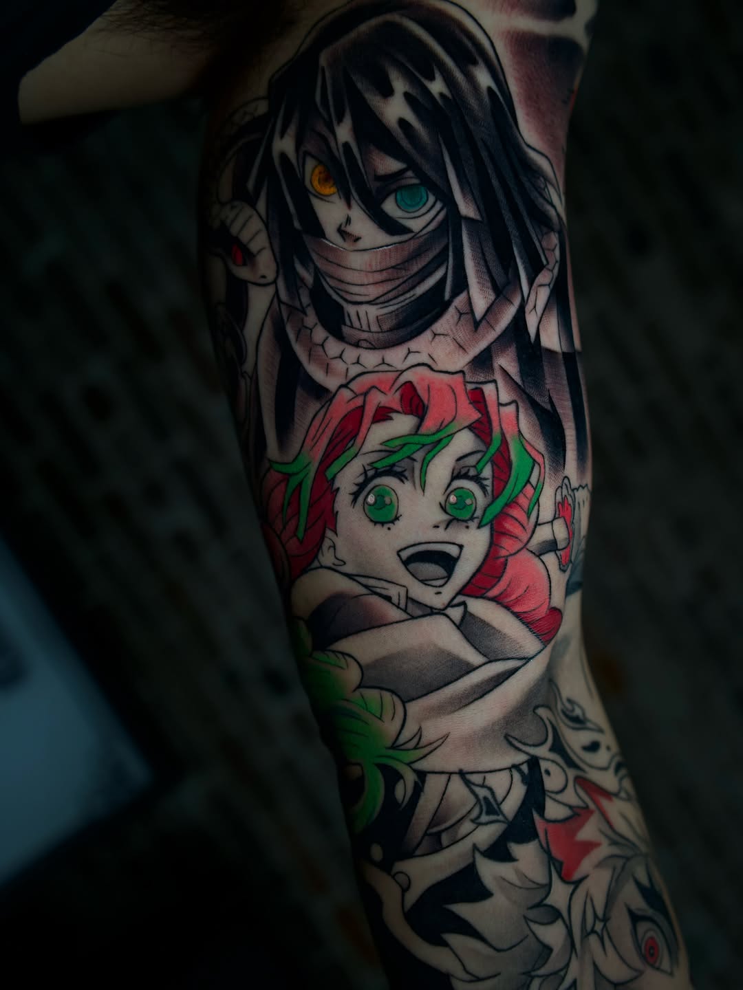 Full anime sleeve tattoo by Crystal Mercedes at Broadway Dept. Sacramento