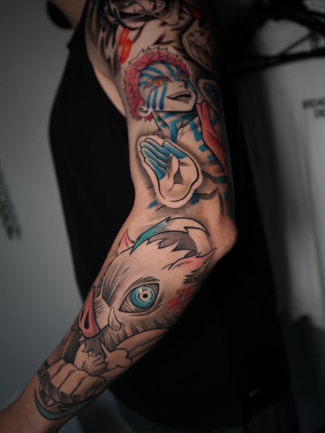 Detailed anime character design on sleeve by Crystal Mercedes