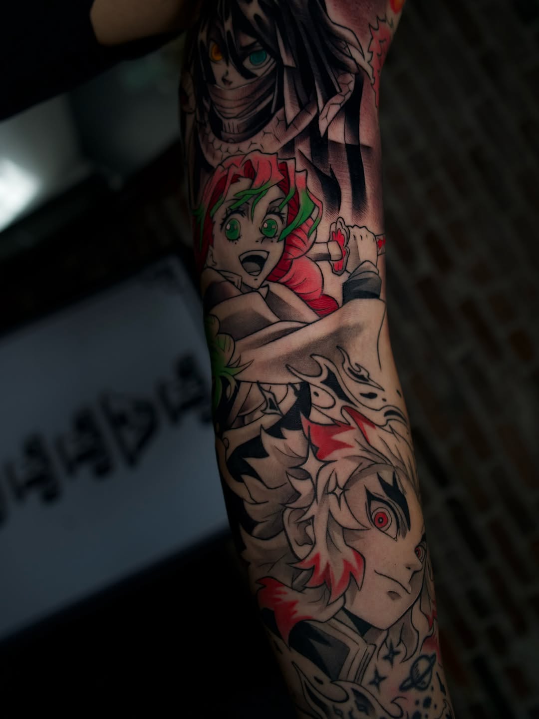 Completed anime sleeve tattoo by Crystal Mercedes in Midtown Sacramento