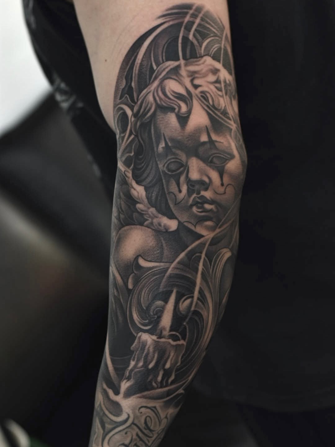 Custom guardian-inspired tattoo artwork by Broadway Dept. artist in Midtown Sacramento
