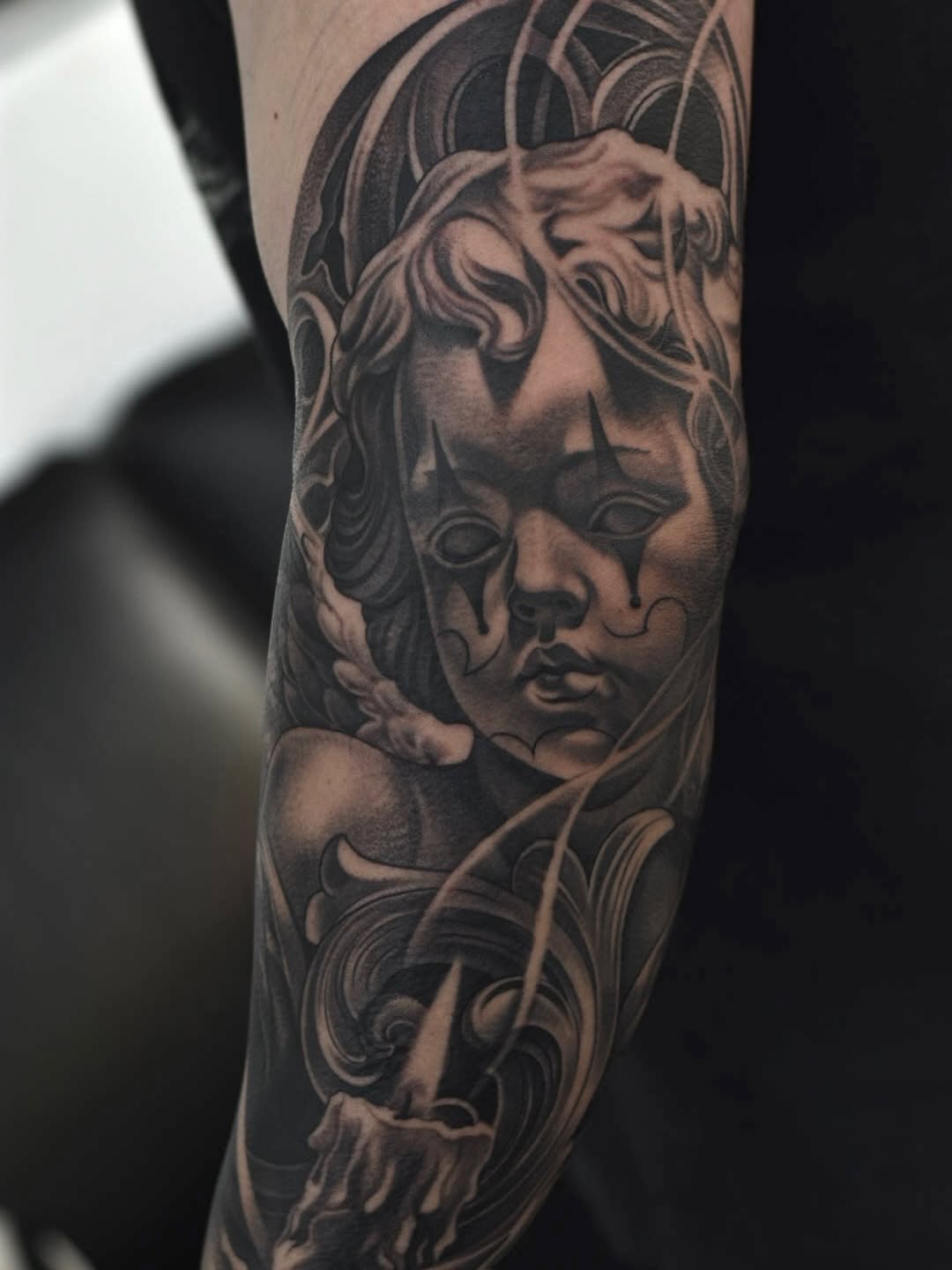 Guardian energy tattoo design featuring symbolic elements at Broadway Dept. Sacramento
