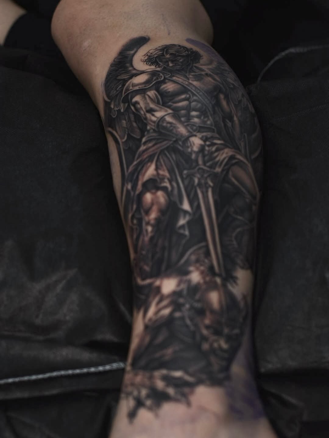 Tattoo work in progress on client at Broadway Dept Sacramento