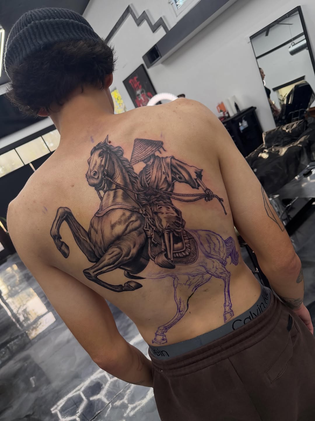 In-progress tattoo showing precision and artistry at Broadway Dept. Sacramento shop