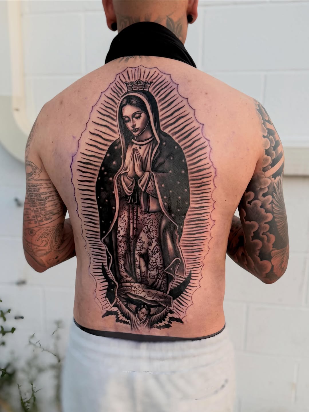 Virgin Mary Back Tattoo by Bella Gomez at Broadway Dept. Sacramento