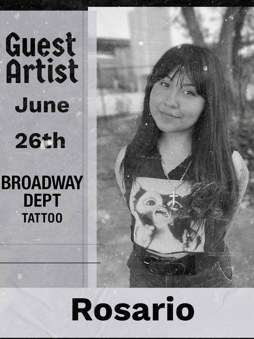 Guest artist Rosario announcement at Broadway Dept tattoo shop in Midtown Sacramento