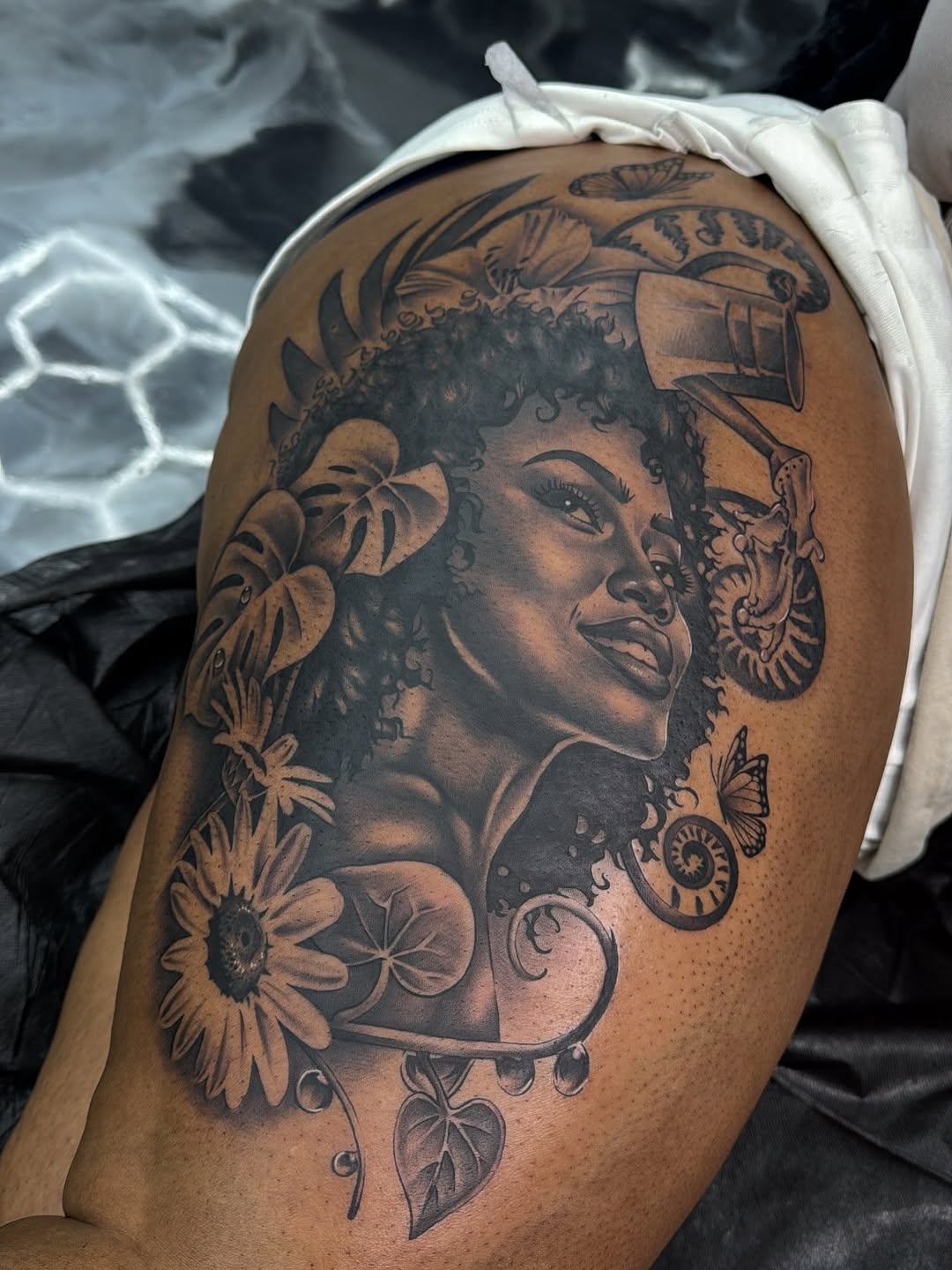 Detailed realism tattoo by Crystal Mercedes at Broadway Dept