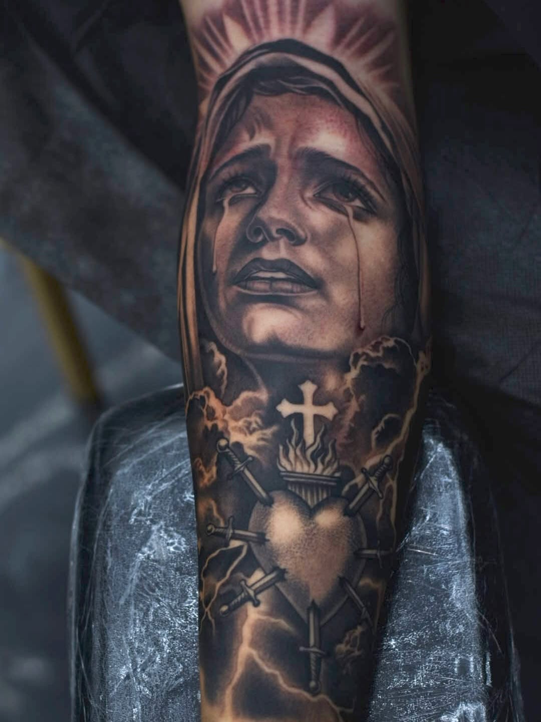 Spiritual religious sleeve tattoo design by Broadway Dept. tattoo artist