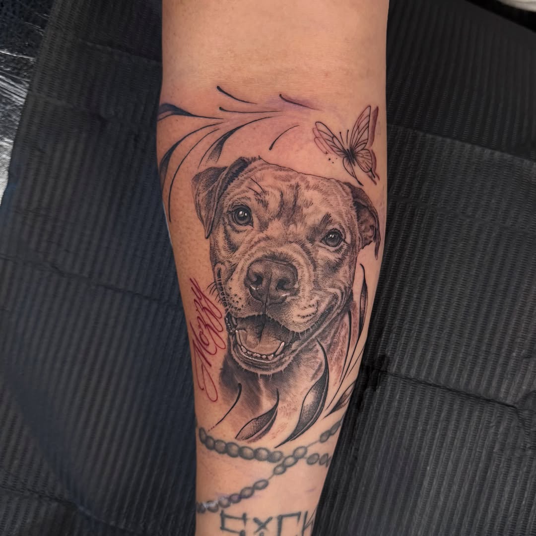 Portrait Tattoo with Leaf Details by Eduardo Gomez in Midtown Sacramento