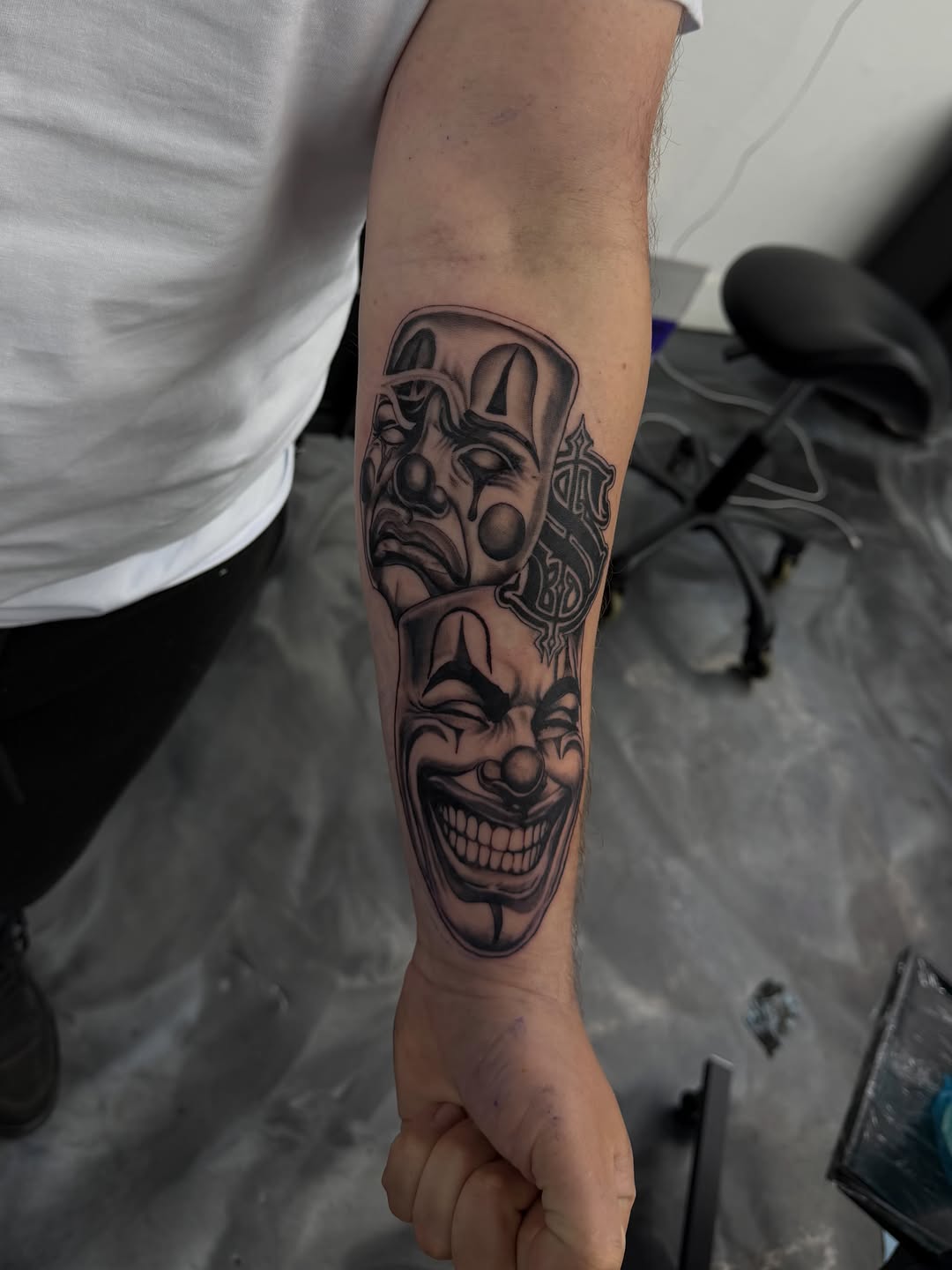 Finished smile now cry later tattoo on client by David Maciel at Broadway Dept