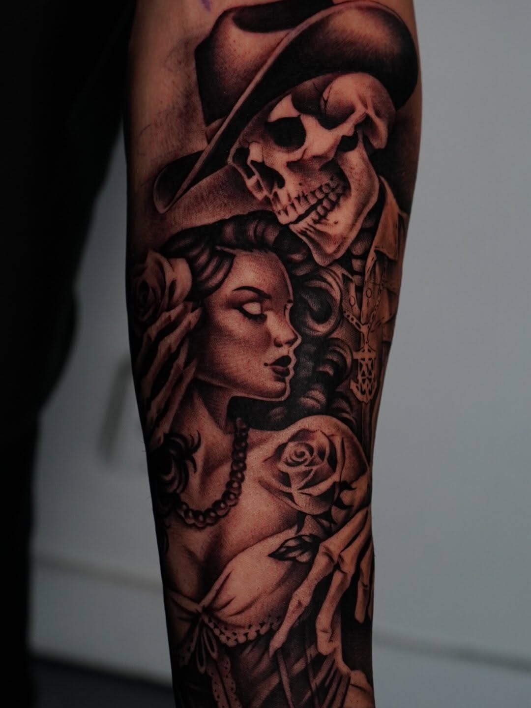 Floral rose tattoo in progress at Broadway Dept. Midtown Sacramento