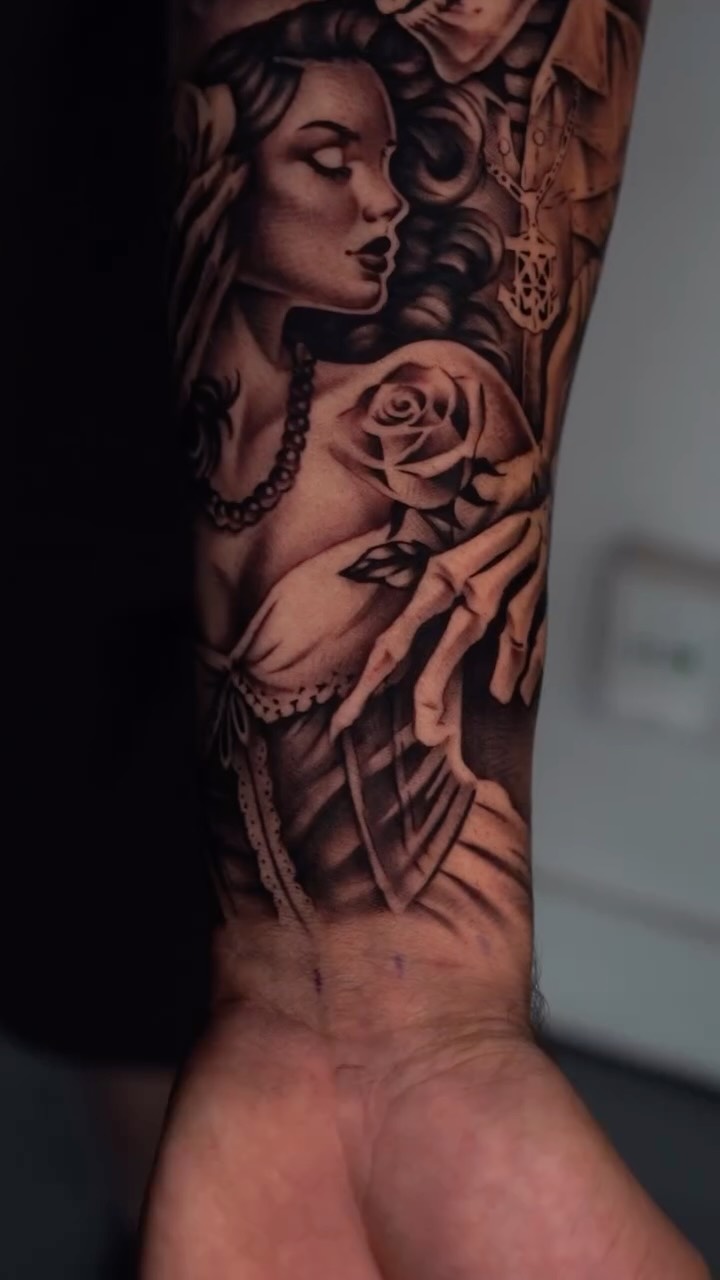 Romantic Rose Tattoo by Crystal Mercedes at Broadway Dept. Midtown Sacramento