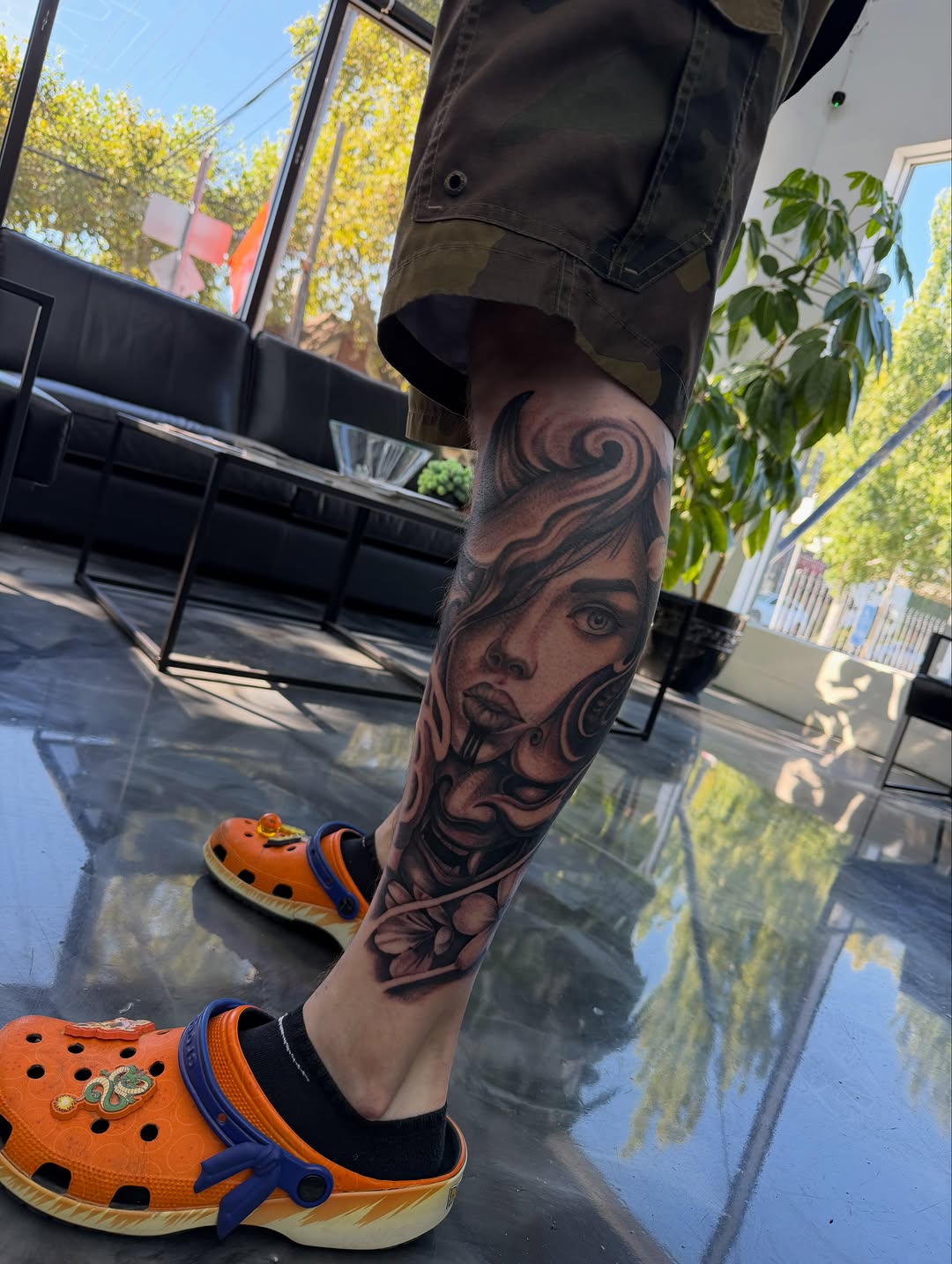Close-up of tattoo detail by apprentice at Broadway Dept Midtown Sacramento