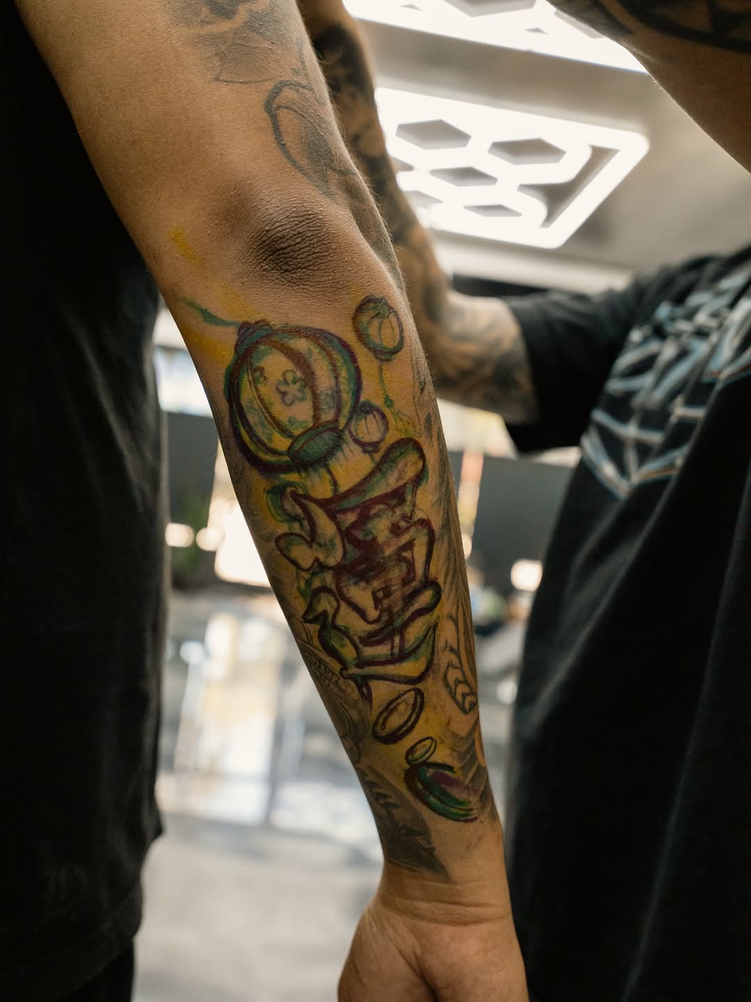 Fresh freehand gap filler tattoo completed at Broadway Dept Sacramento
