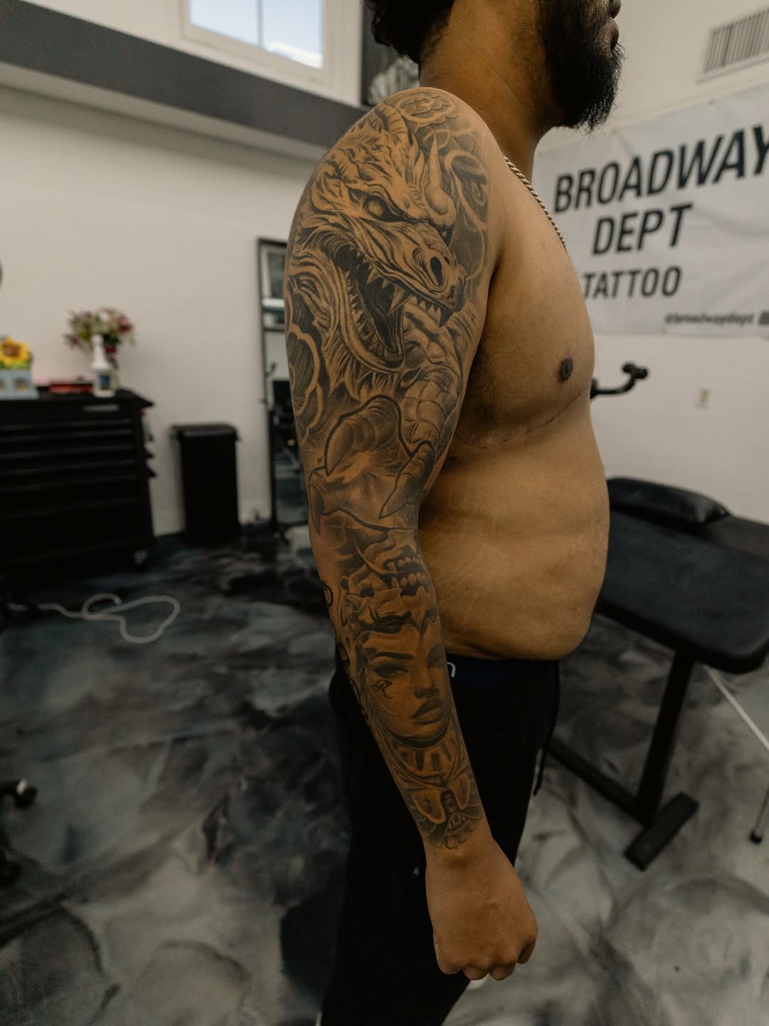 Custom freehand gap filler tattoo at Broadway Dept 95818