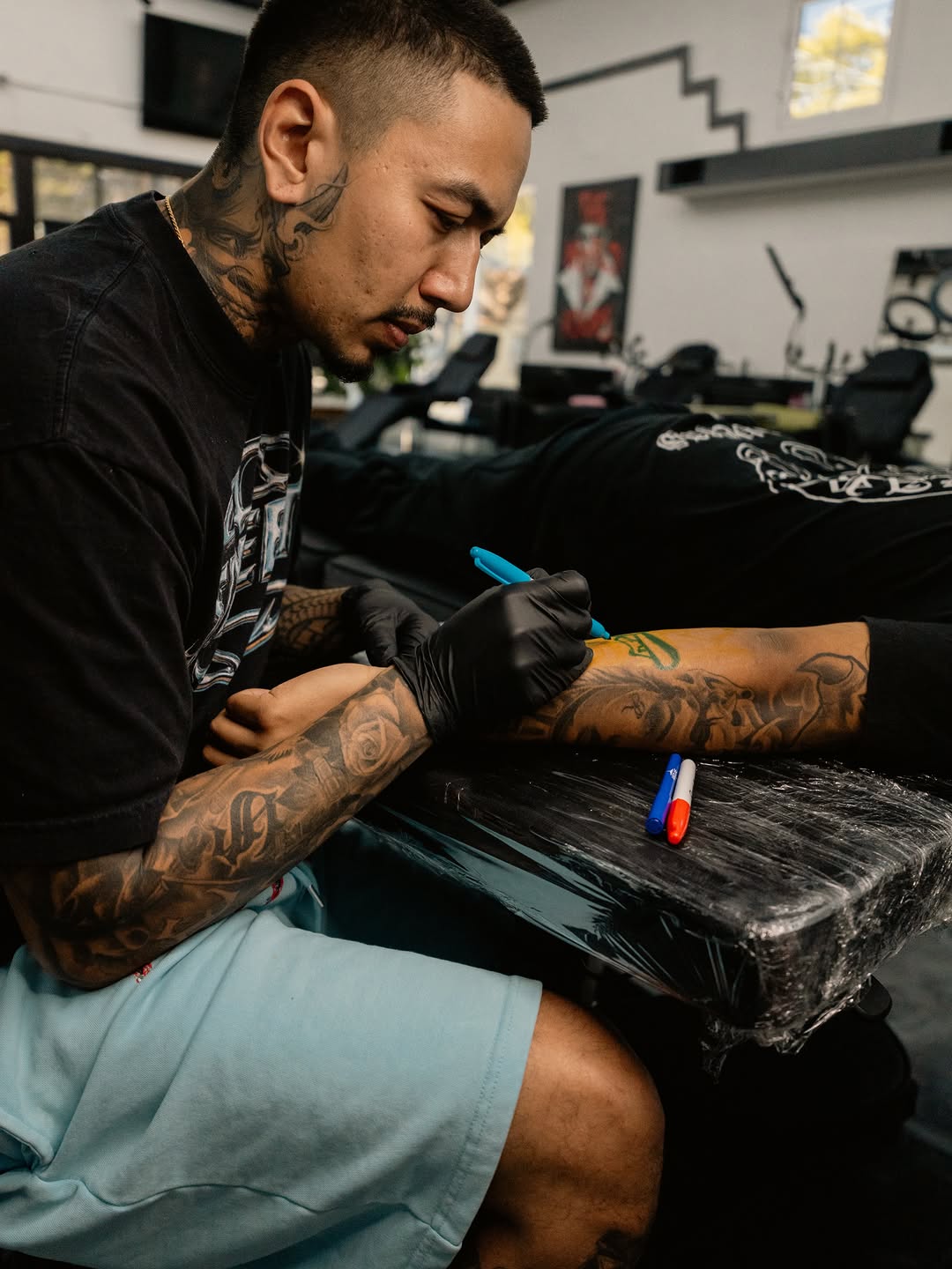 Freehand tattoo design being applied at Broadway Dept Midtown Sacramento