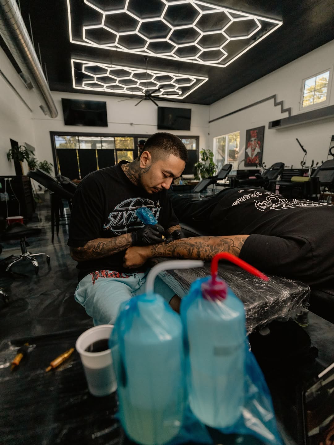 Freehand gap filler tattoo session at Broadway Dept walk-in shop