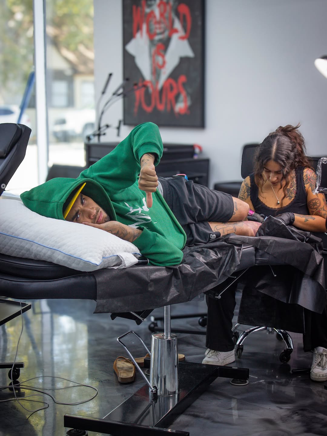 Close-up of tattoo work by David Maciel demonstrating tattoo technique at Broadway Dept. Sacramento