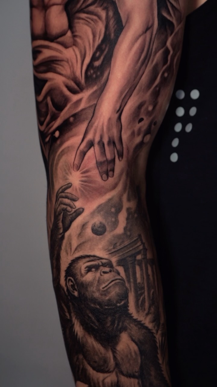 Fresh Upper Arm and Healed Lower Forearm Tattoos at Broadway Dept. Sacramento