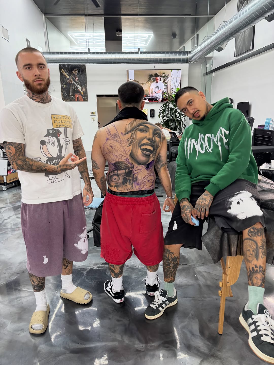 Fresh custom tattoo on display at Broadway Dept. walk-in tattoo shop.