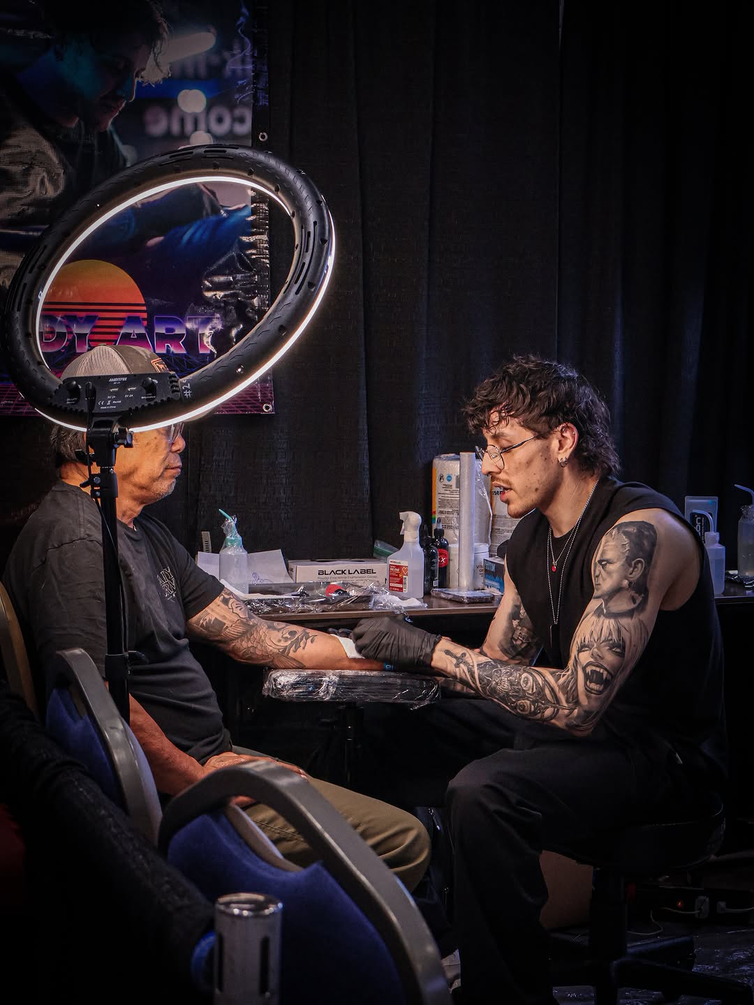 Detailed tattoo piece showcased by Broadway Dept. at convention.